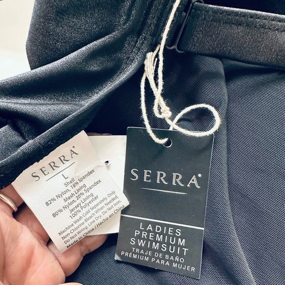 Serra Premium Ladies NWT Metallic Charcoal Black One Piece Swimsuit Large - Picture 2 of 5